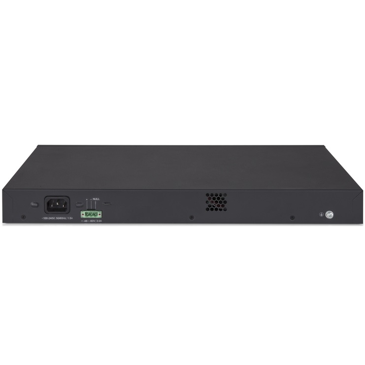 HPE 5130 24G PoE+ 4SFP+ (370W) EI Switch (JG936A) HPE 5130-48G-4SFP+ EI Switch, rear facing-5130-48G-4SFP+ EI Switch