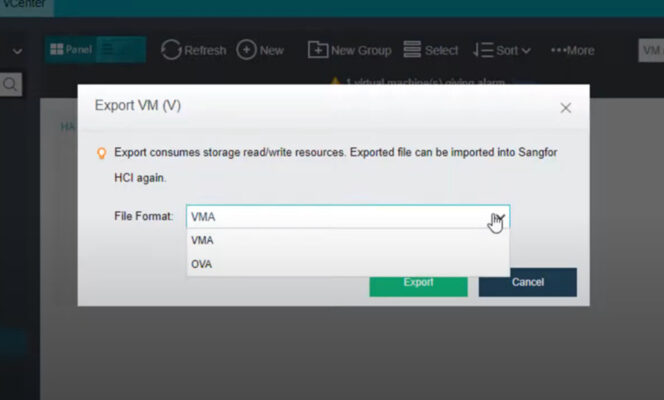 Lựa chọn định dạng File để export, có thể chọn OVA