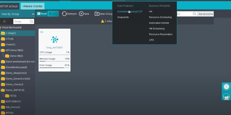 Đi đến Reliability – chọn Scheduled Backup/CDP