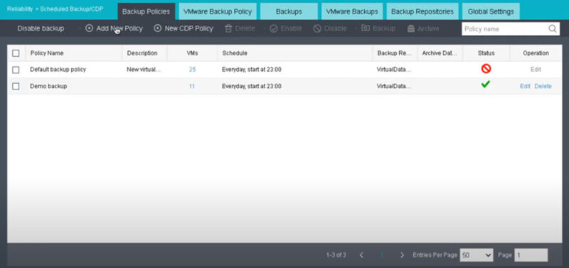 tạo một Job Backup ta thao tác ở phần Backup Policies là chính