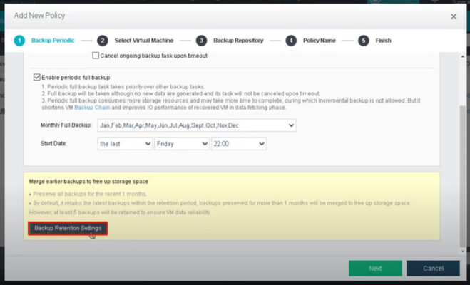 chọn Enable Periodic Full Backup để tạo thời gian sẽ chạy Backup FULL